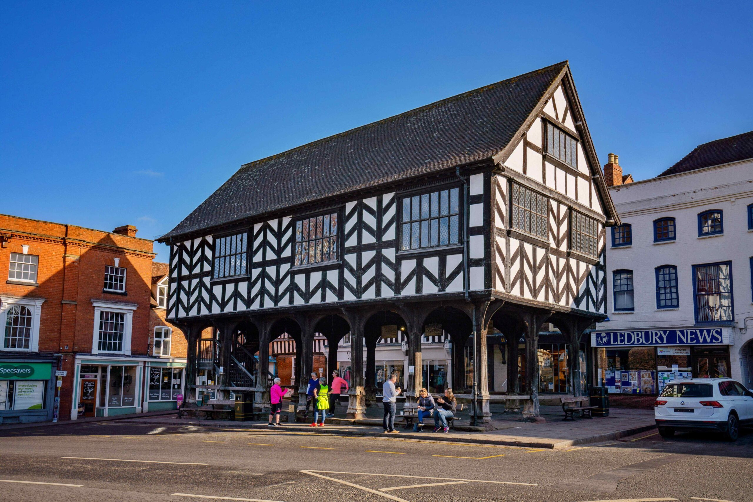 Black and white Market House in Ledbury